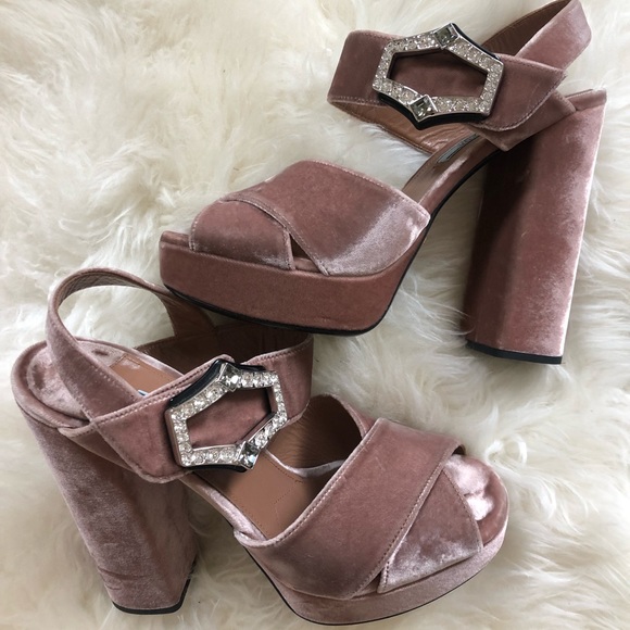 Prada Shoes - Prada velvet platform sandals size 40